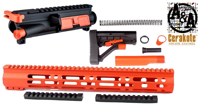 HUNTER ORANGE Cerakote OEM complete mil-spec lower part kit with pistol  grip ( LPK )